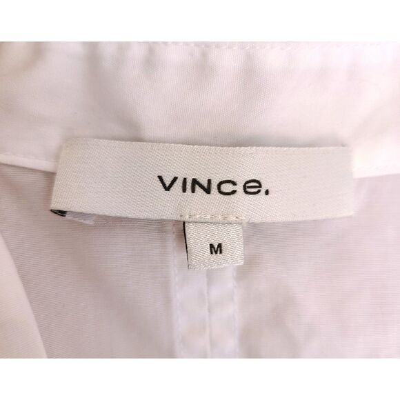 Vince 100% Cotton White Drawstring Waist Top MEDIUM V Neck Minimalist Lagenlook - Picture 4 of 5